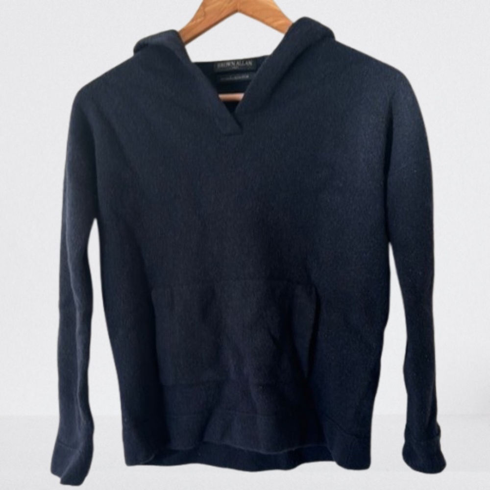 Brown Allan 1883 Dark Navy Extra Fine Merino Wool / Yak Hoodie Sweater Medium
